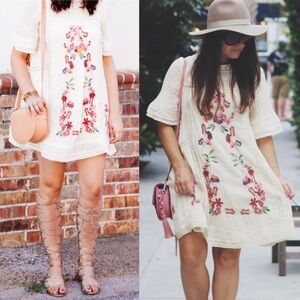 Free People Perfectly Victorian Embroidered Lace Boho Mini Dress in White
